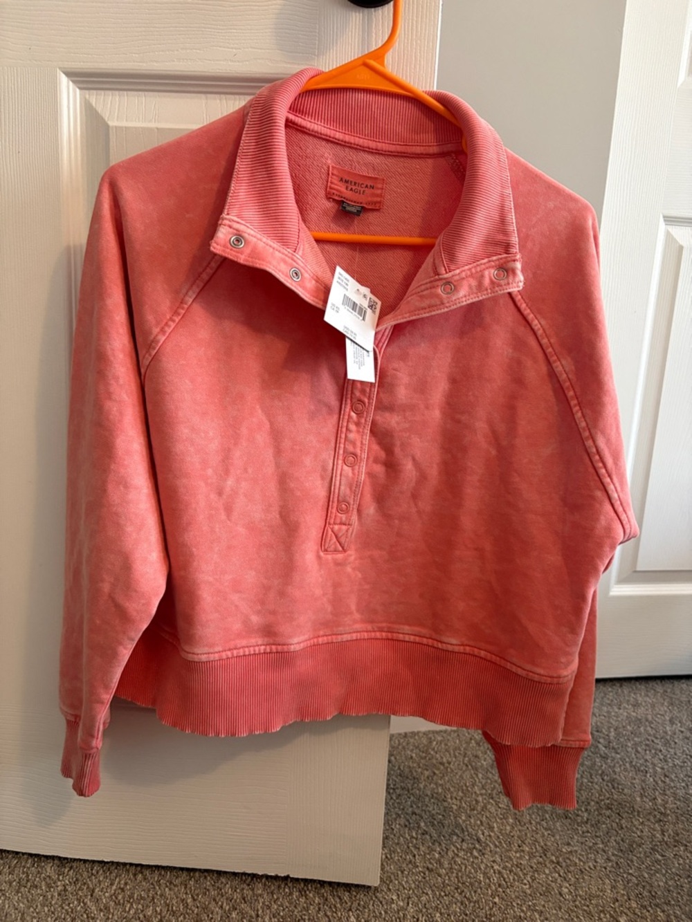 American Eagle Outfitters Washed Coral Snap-Front Pullover